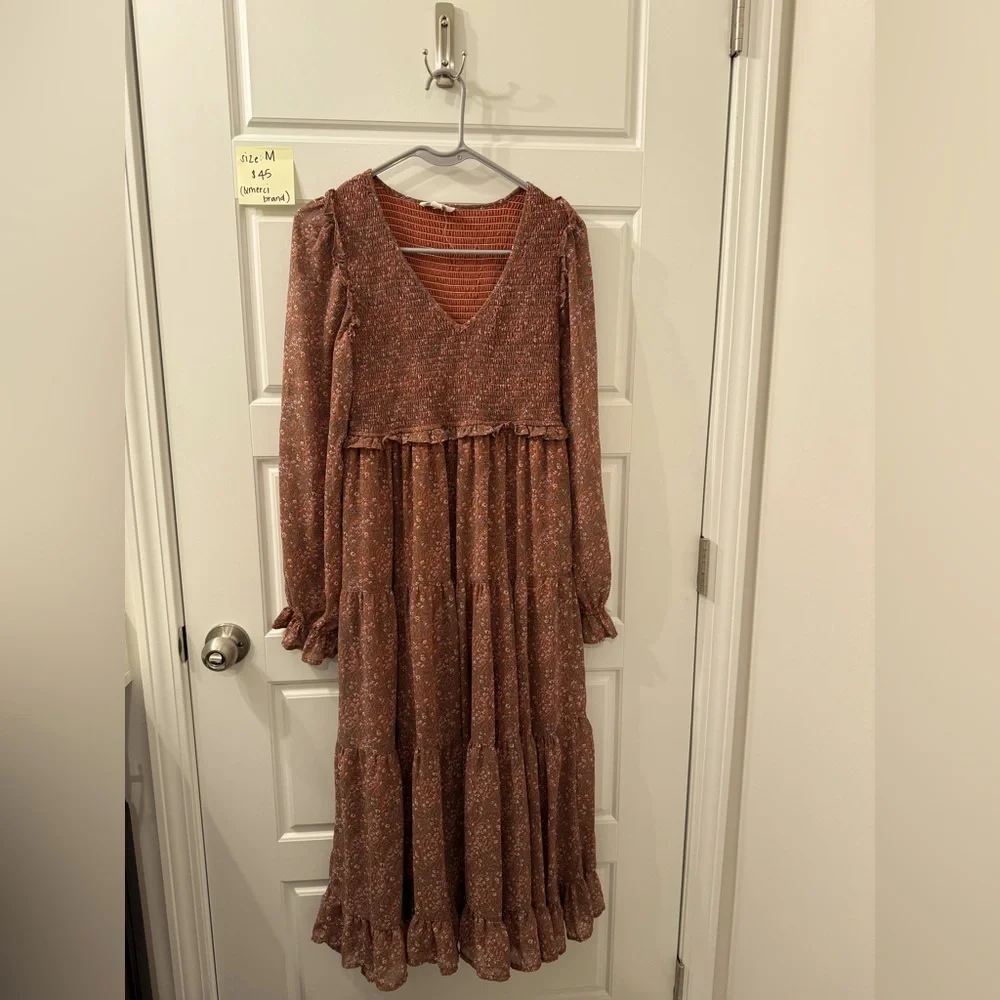 &Merci Dresses | &Merci Floral Long Sleeve Maxi Dress | Color: Brown/Pink | Size: M | Elysemontgomery's Closet